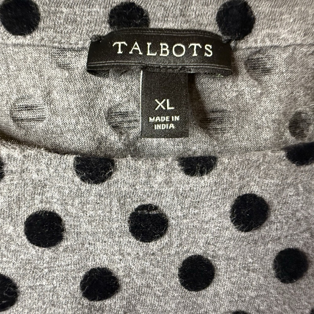 Talbots Women's Size XL Knit Long Sleeve Gray With Black Dots Round Neck Blouse - Picture 6 of 8